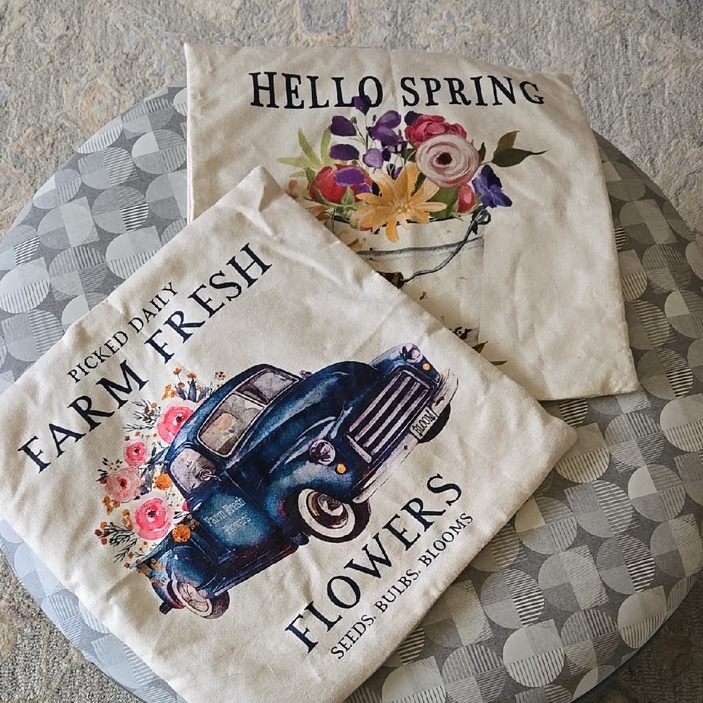 Vintage Truck and Floral Pillow Covers
